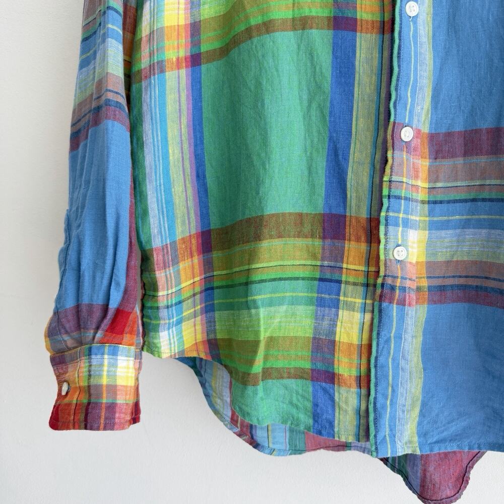 Polo Ralph Lauren Shirt Womens Small Plaid 100% Linen Button Up Long Sleeve - Picture 3 of 16